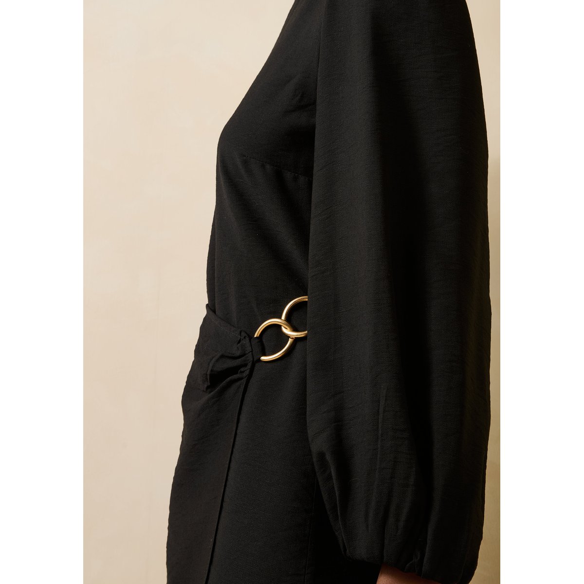 Robe midi cintrée noire portefeuille noir, LA FEE MARABOUTEE