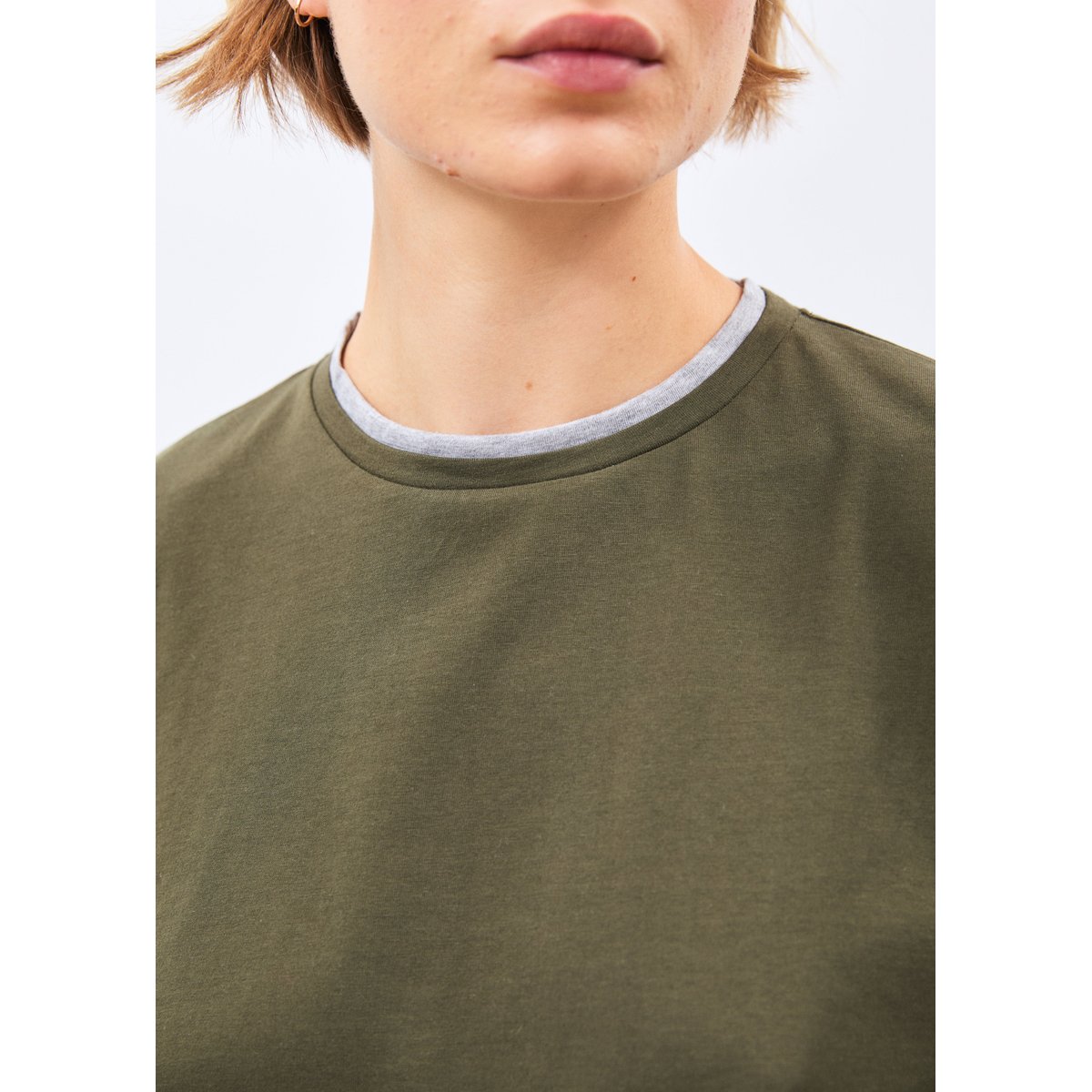 T-shirt en jersey manches longues col rond kaki/gris clair, HUMILITY