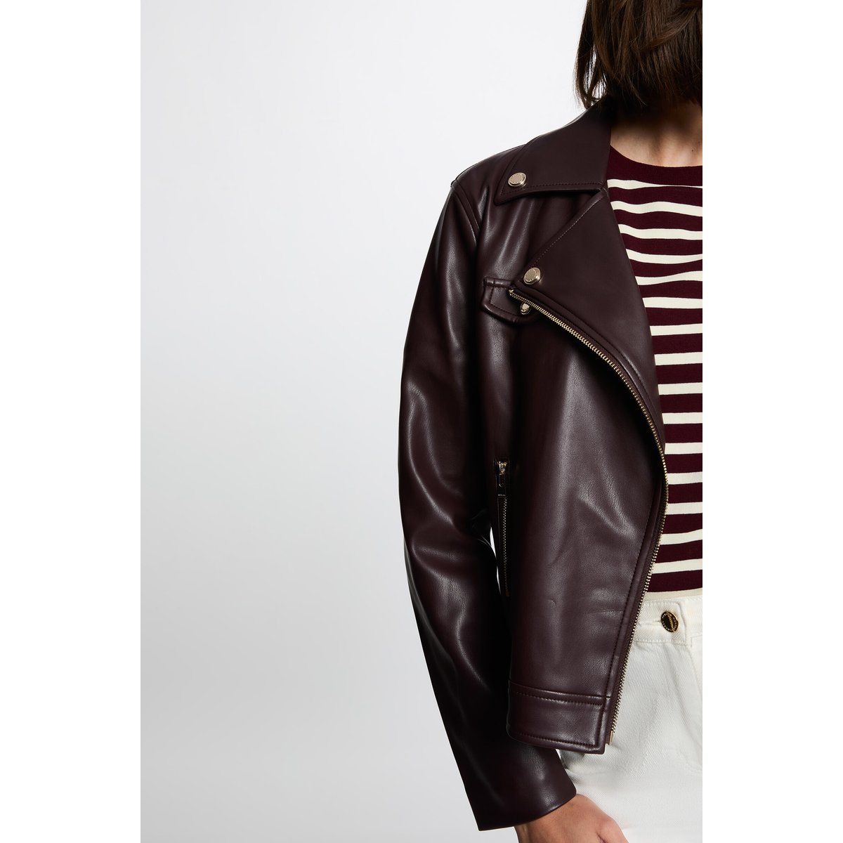 Blouson similicuir ajusté bordeaux, MORGAN