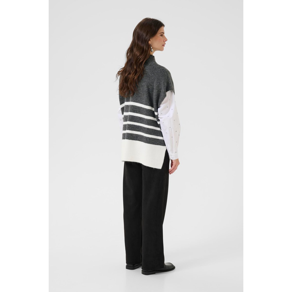 Manteau tricoté gris dark grey white stripe, CREAM