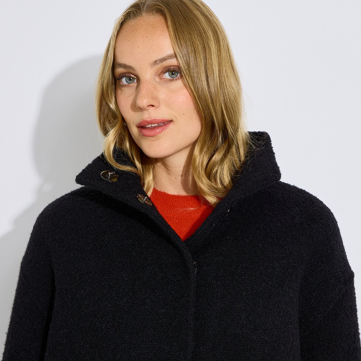 Manteau court en maille bouclée noir, GRAIN DE MALICE