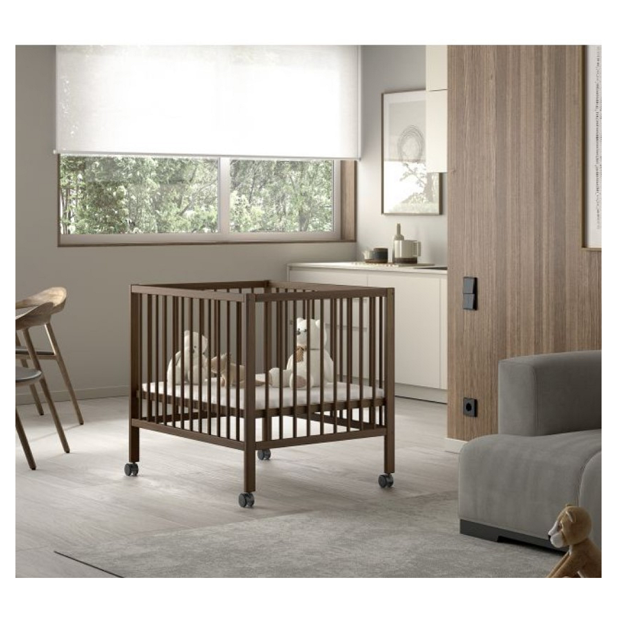 Parc bébé DINO 95x75 noyer - Réglable et mobile couleur unique, VIPACK