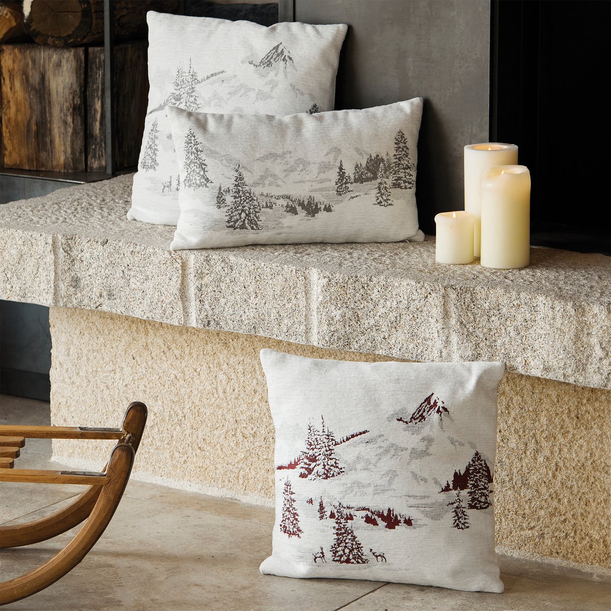 Housse de Coussin Sapins Enneigés - QABANE gris clair, HOME MAISON