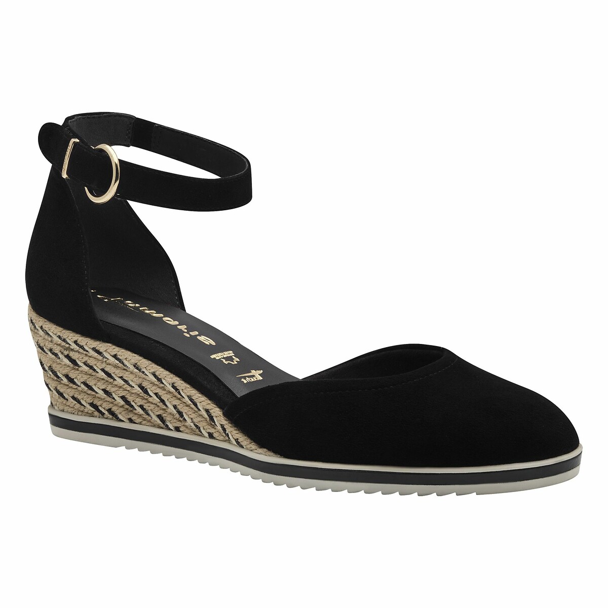 Sandali con zeppa in pelle nero , TAMARIS