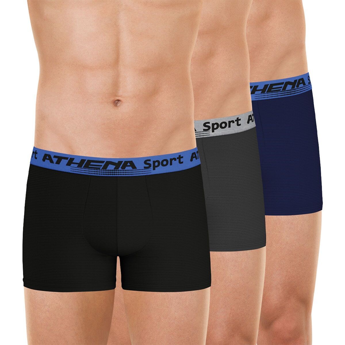 3er-Set Boxershorts mit Mesh, daily sport schwarz + grau + blau, ATHENA