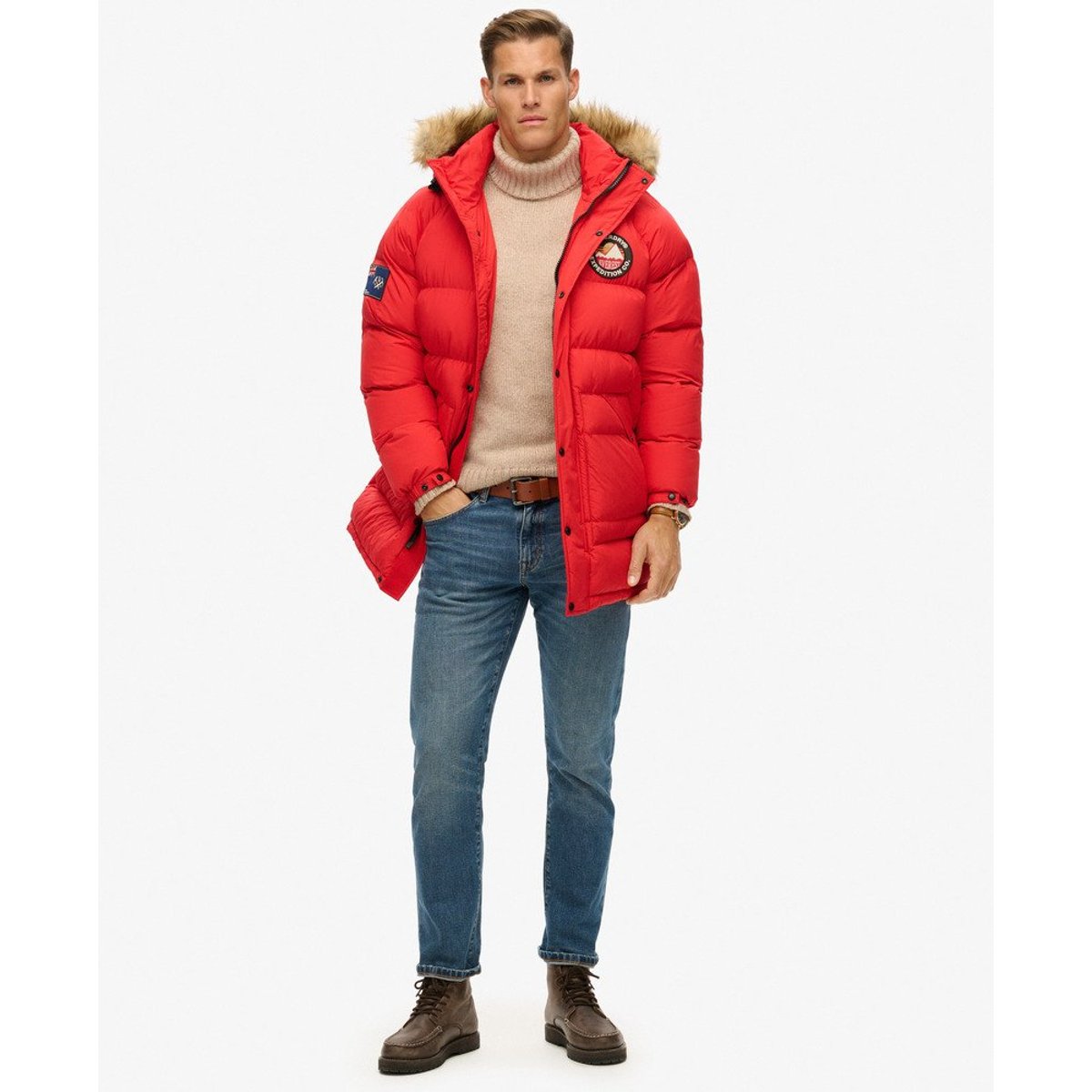 Parka longue matelassée Everest rouge héritage, SUPERDRY