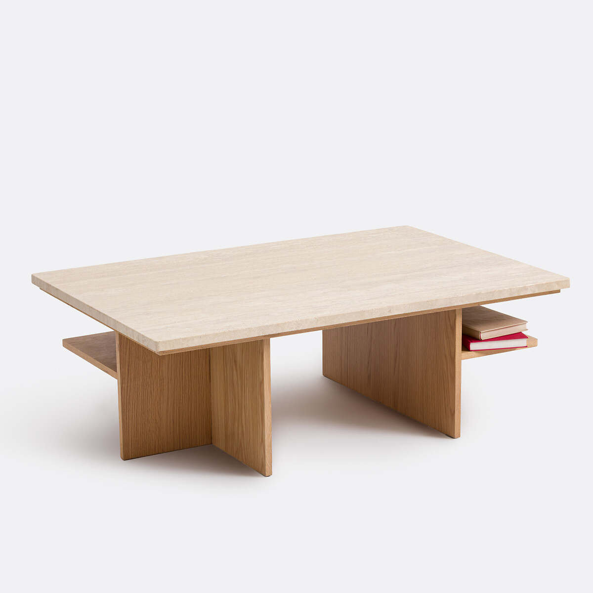 Table basse XL, en travertin et plaqué chêne, largeur 120 cm, CALISTE travertin, LA REDOUTE INTERIEURS