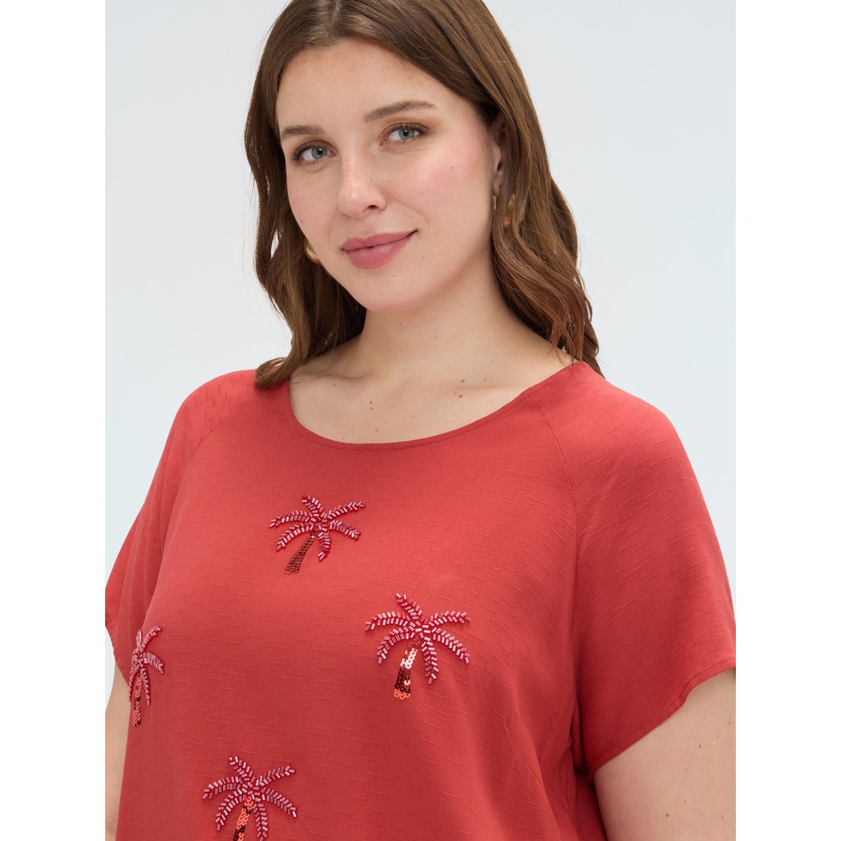 Top avec applications paillettes et nœud orange soleil, FIORELLA RUBINO