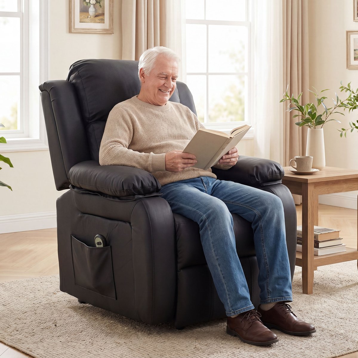 Fauteuil releveur électrique PU Noir noir, HOMCOM