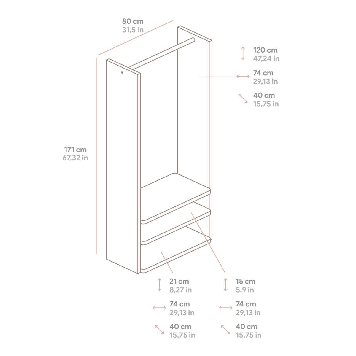 Porte-manteau 80 x 170 cm verni MARIOLA bois clair, NAAN FURNITURE