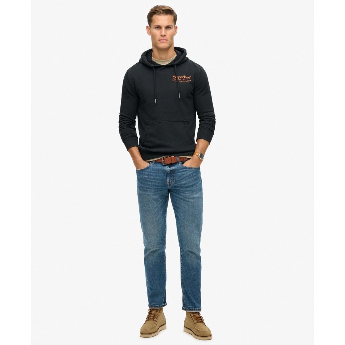Sweat à capuche à logo ton sur ton Venue noir de jais, SUPERDRY