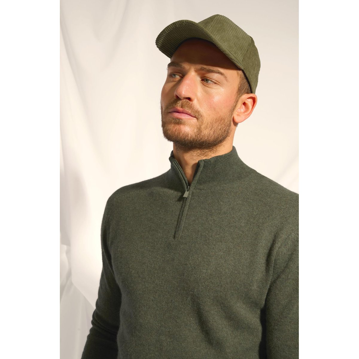 Pull Camionneur Kaki Chiné Bradley kaki chiné, JUST CASHMERE