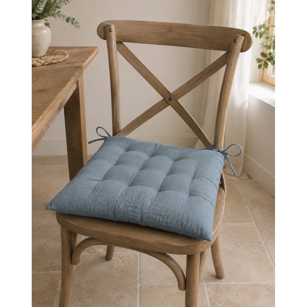 Assise de chaise matelassée en coton Pop colors bleu, EDEN