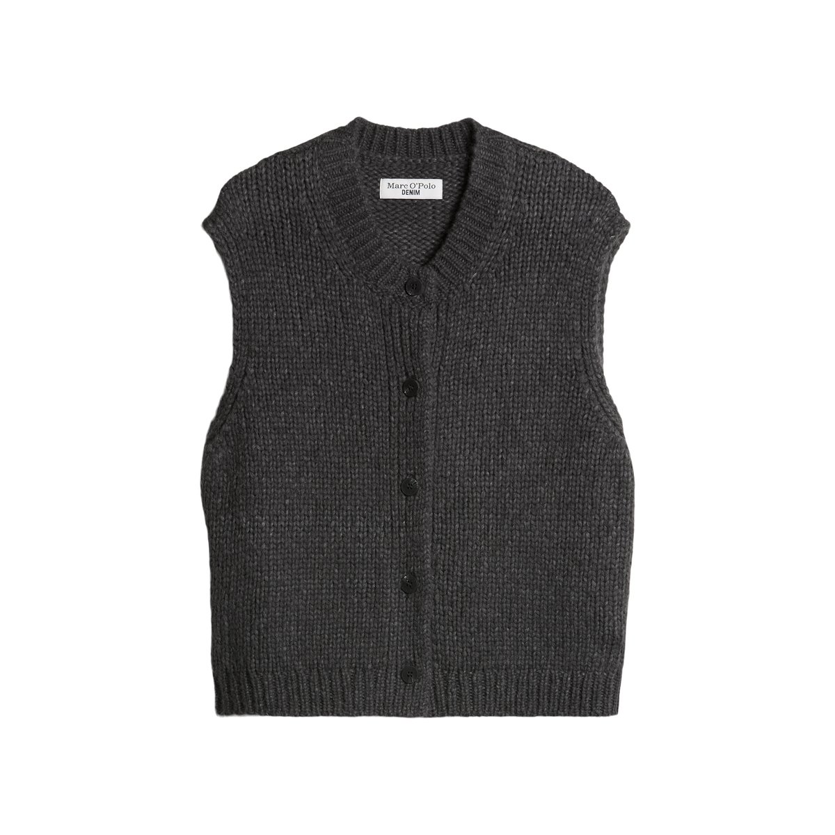 Cardigan court sans manches en un mélange douillet de laine vierge et d'alpaga gris, MARC O’POLO DENIM