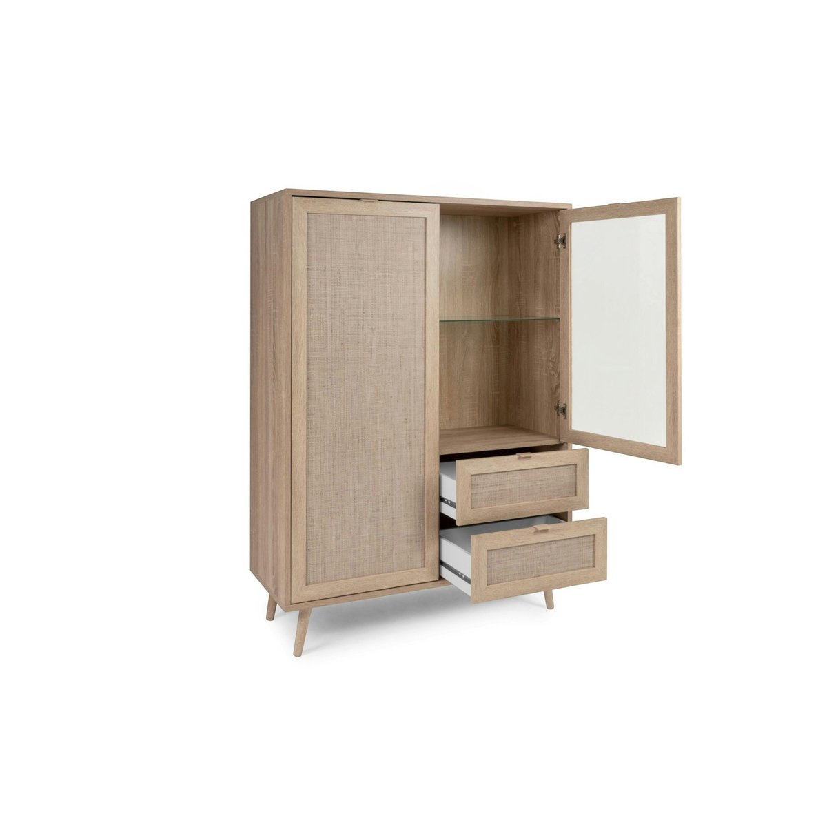 Buffet vitrine bohème 2 portes 2 tiroirs SONA bois naturel, PIER IMPORT