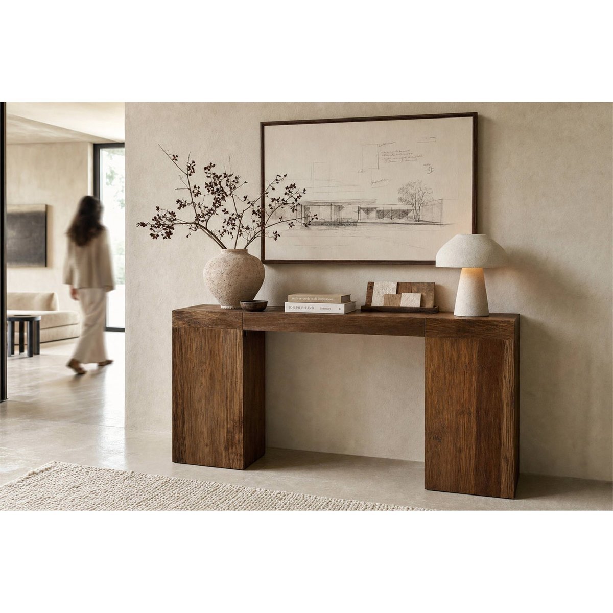 Console en bois d'orme recyclé fait main brun, RECOLLECTION