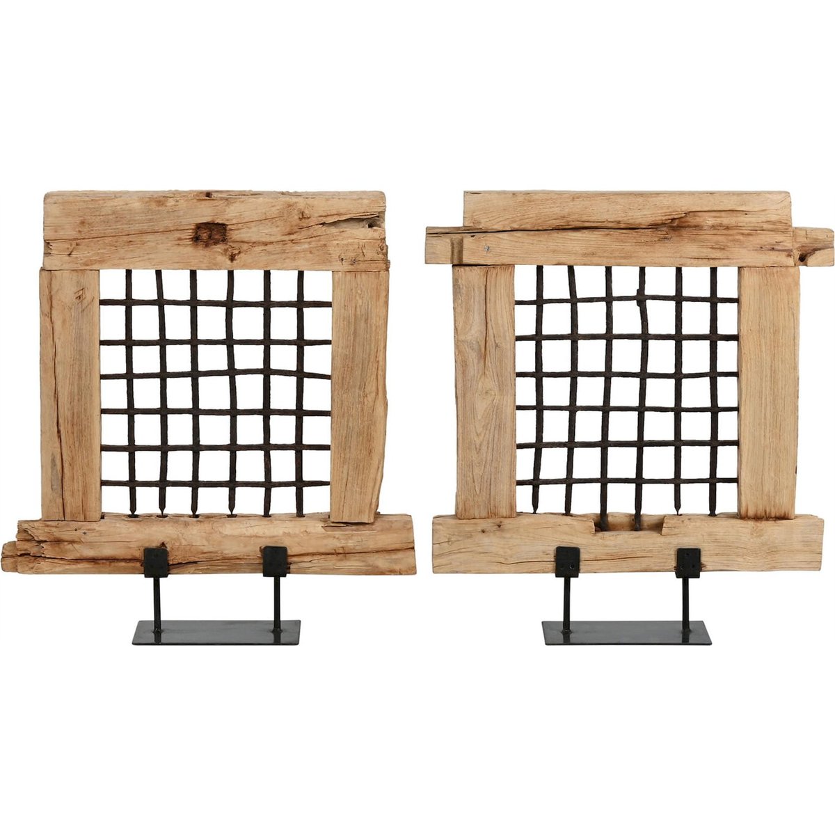 Sculpture décorative en bois rectangulaire style antique teck naturel clair et noir, RECOLLECTION