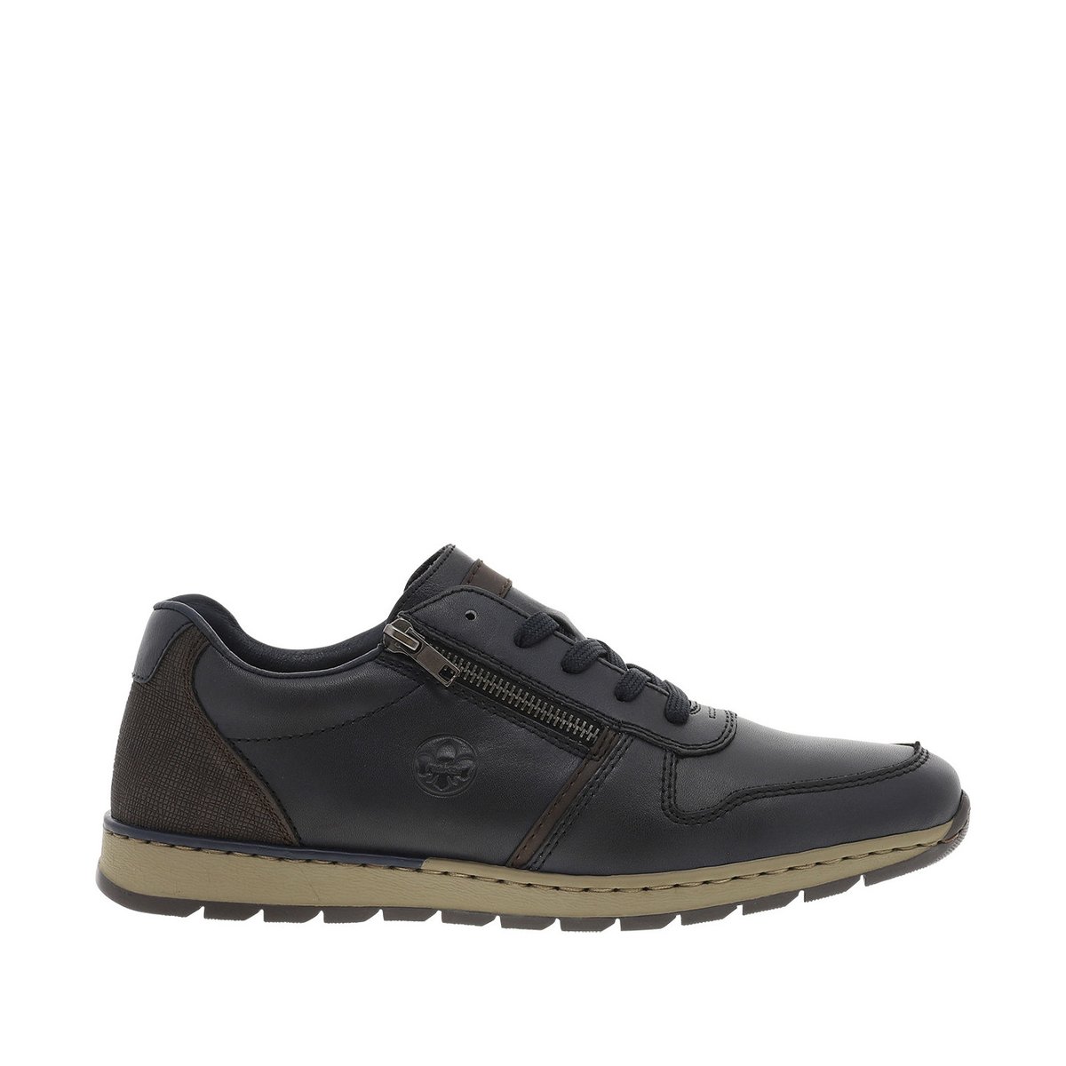 Sneakers en cuir bleu marine avec semelle à talon plat et zip latéral bleu marine, RIEKER
