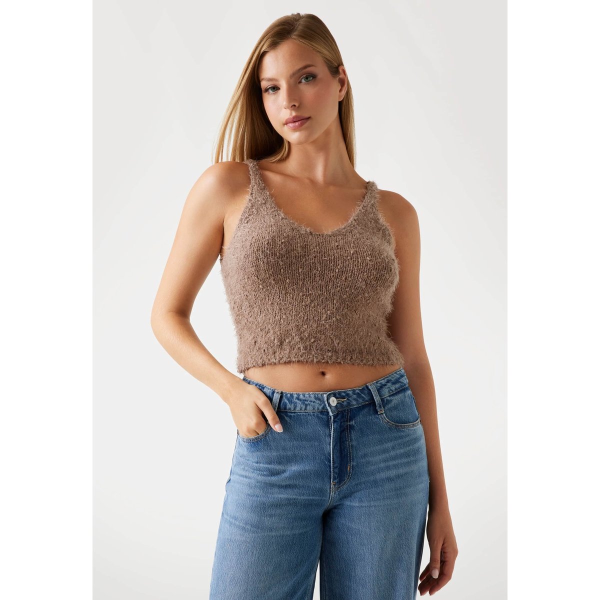 Débardeur Maille Duveteuse marron, GUESS
