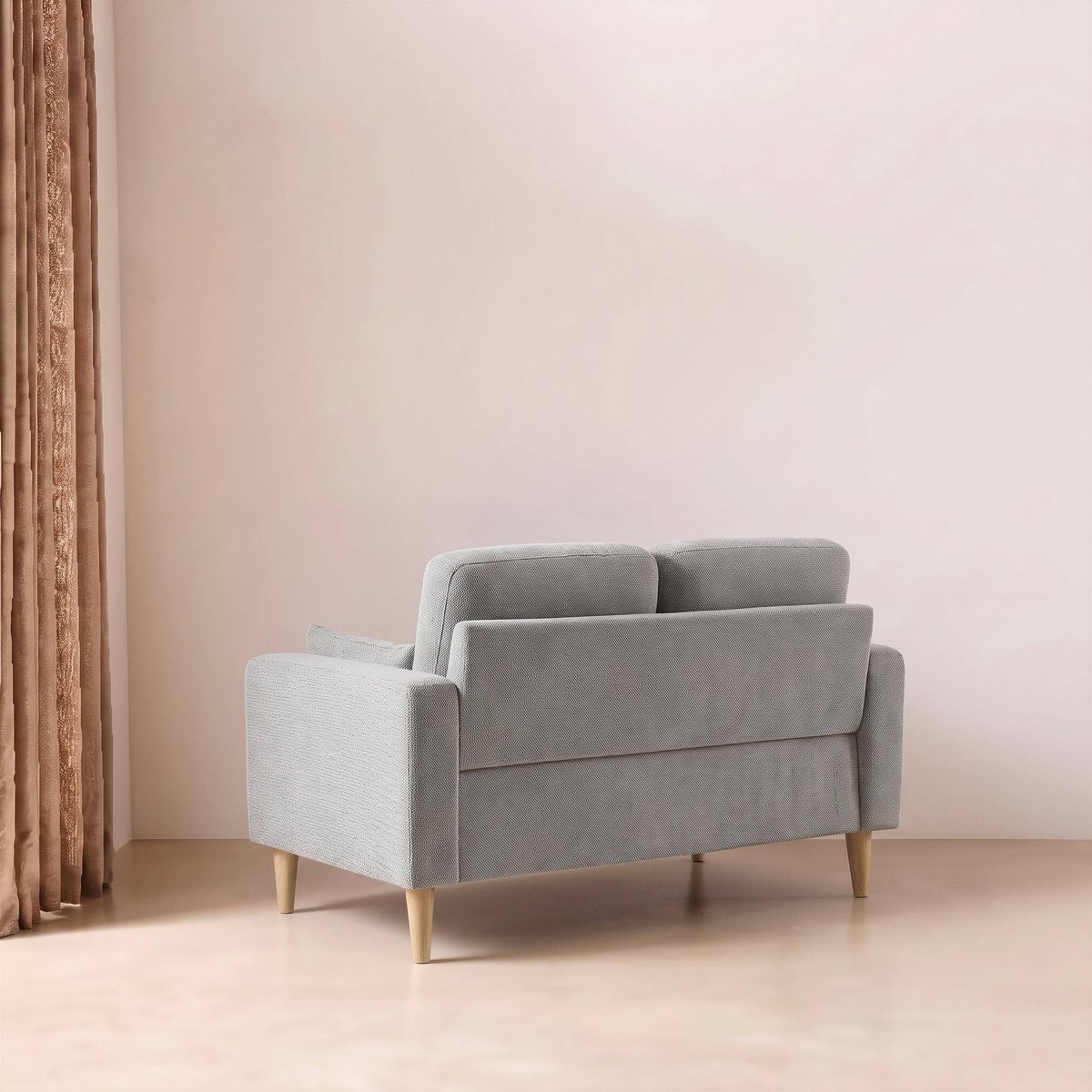 Canapé bois d'hévéa et tissu chenille 2 places BJORN beige, SWEEEK
