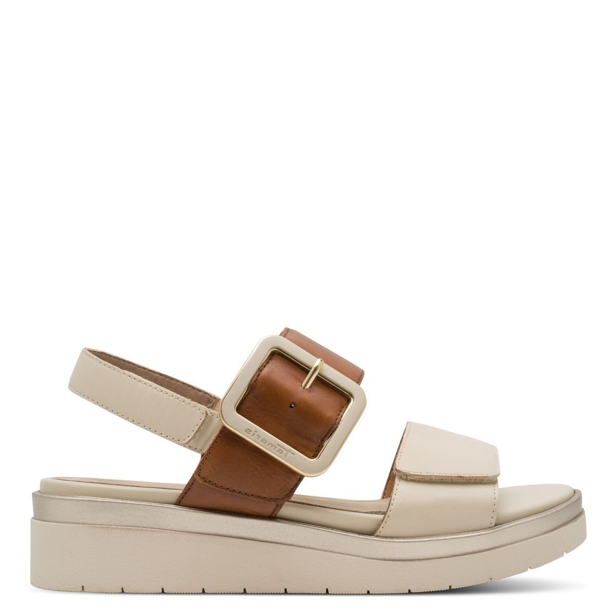 Sandale à talon en cuir beige, TAMARIS