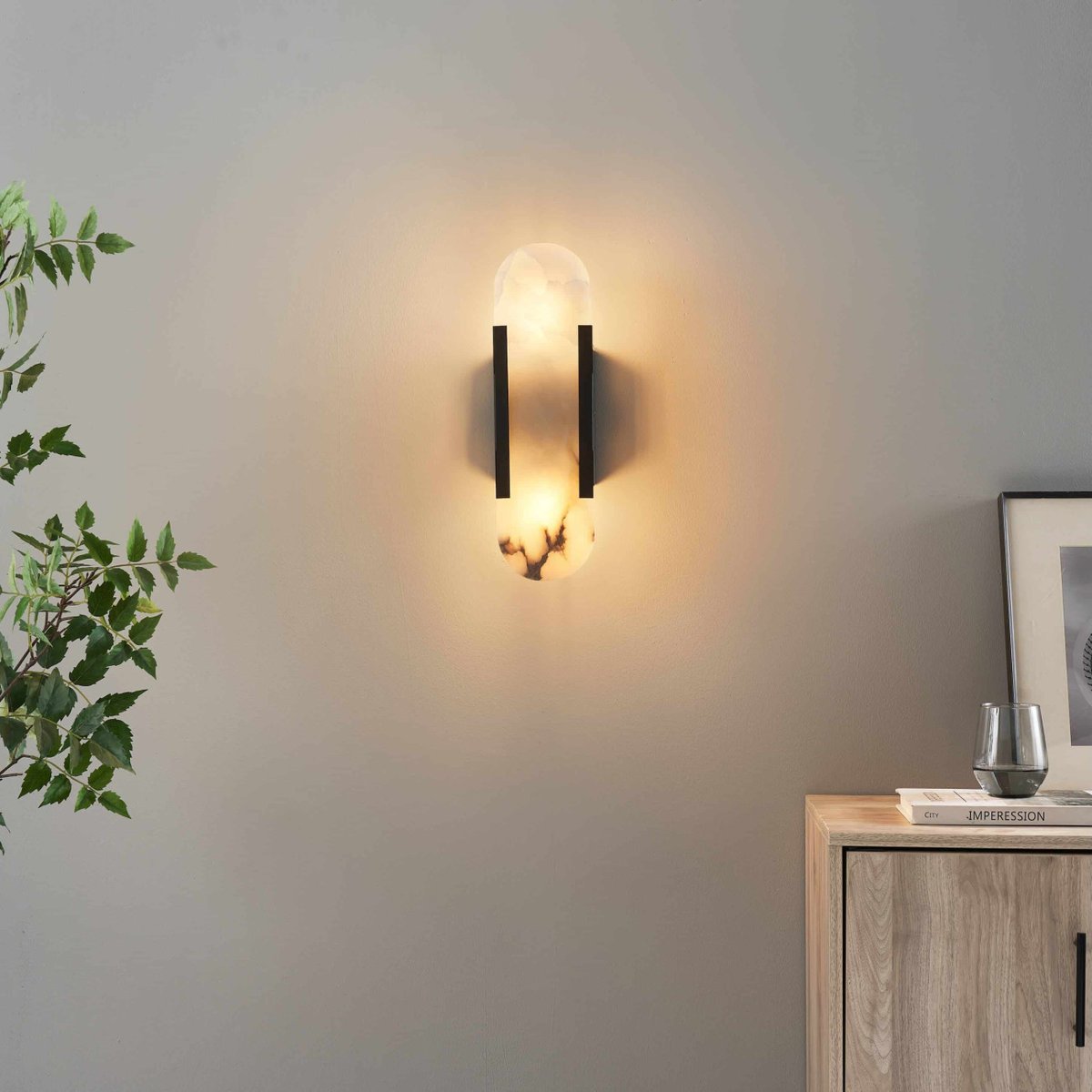 Applique LED marbre opale naturel - ENOLA noir et blanc, KOSILUM