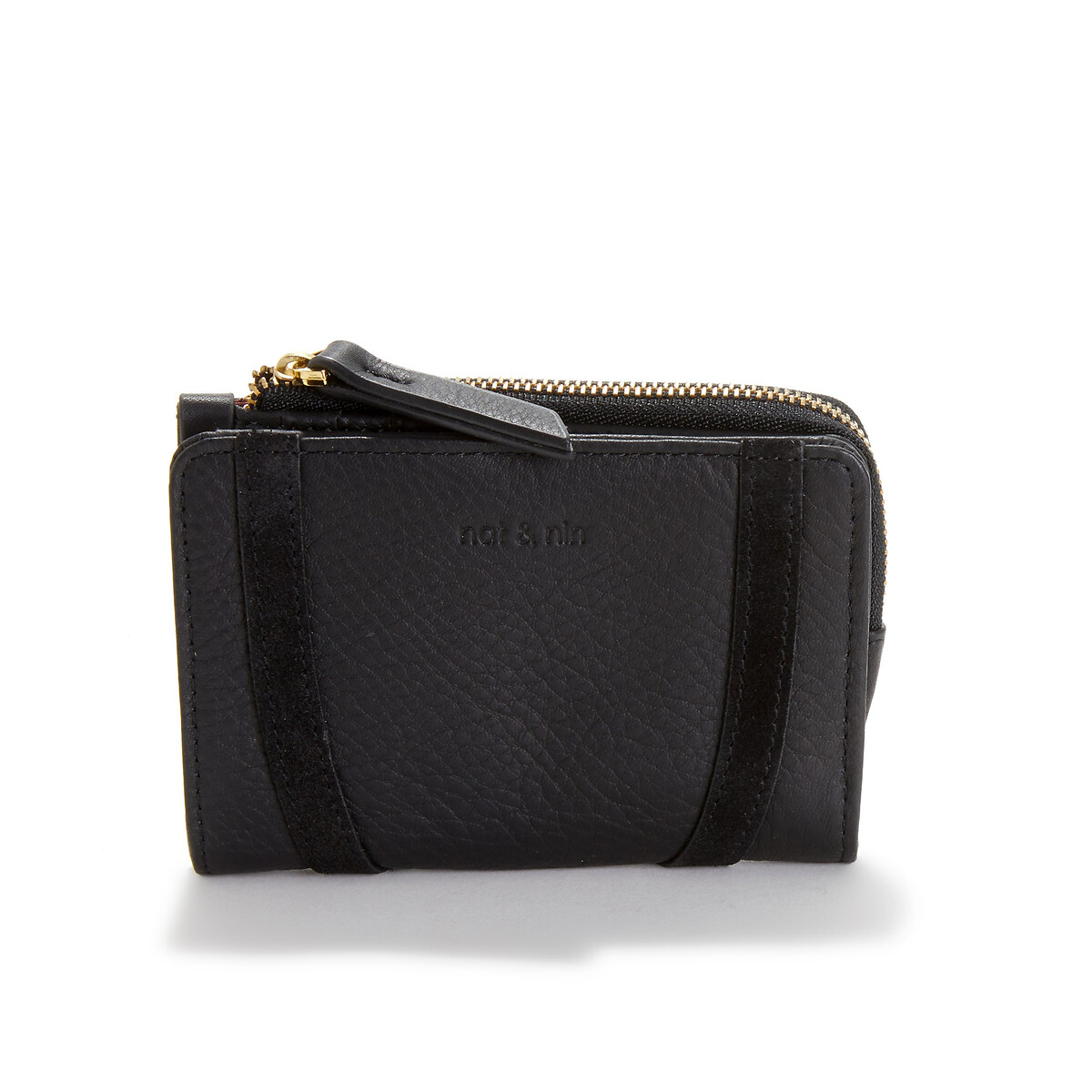 Portefeuille zippé en cuir ROZA noir, NAT & NIN