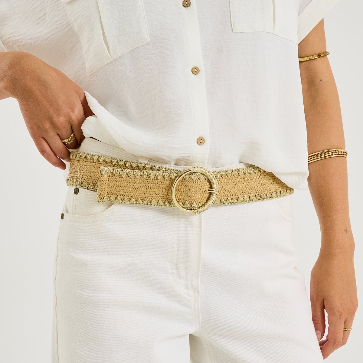 Ceinture tressée détails brillants beige, GRAIN DE MALICE