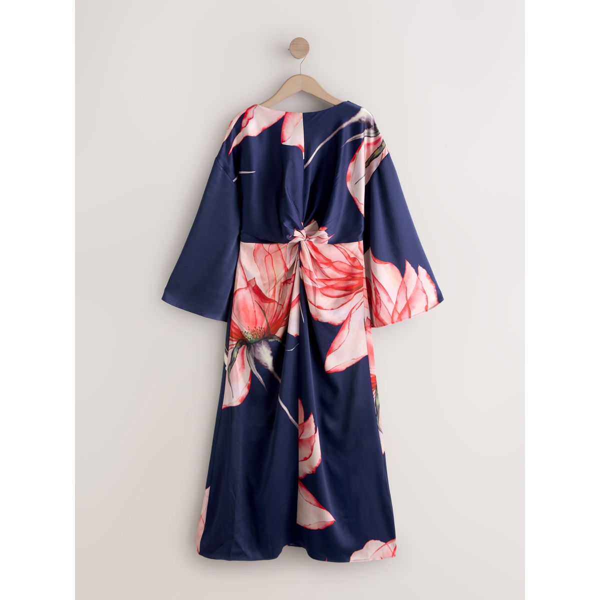 Robe longue en satin texturé avec torsade imprimé fleuri bleu marine, NEXT