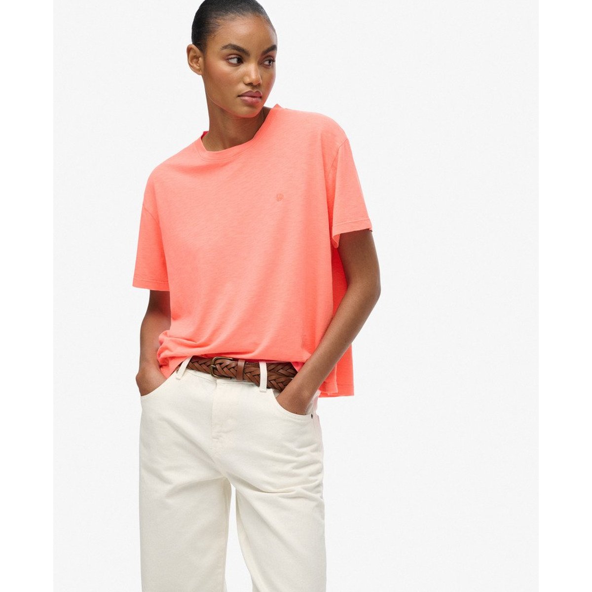 T-shirt Studios Crew Coupe Décontractée corail fluo, SUPERDRY