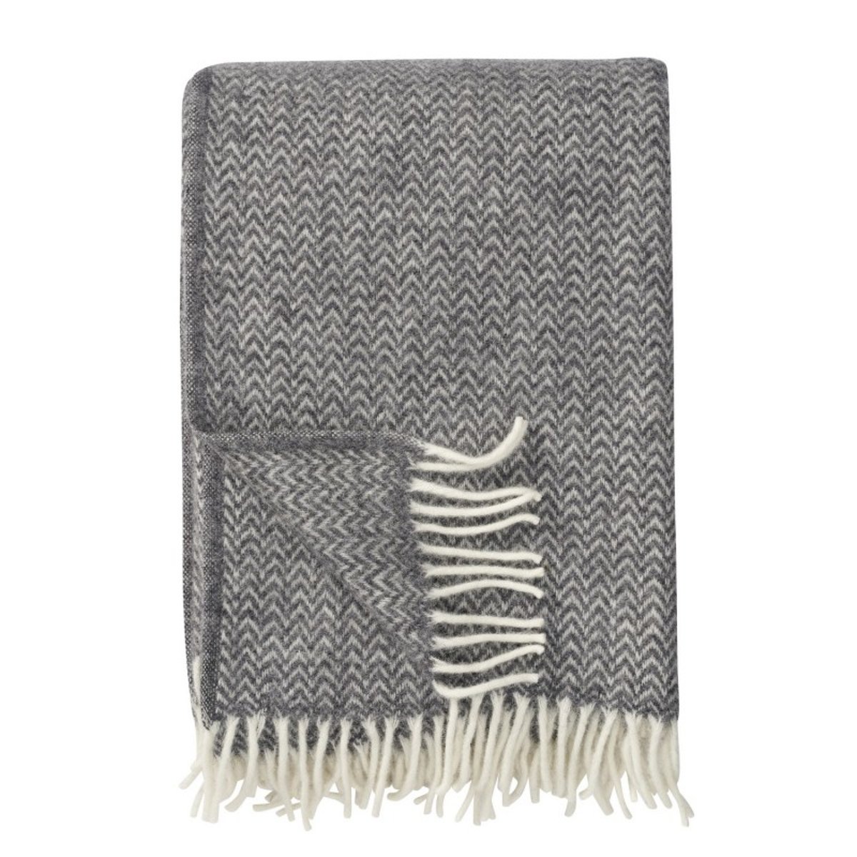 Plaid laine agneau bio CHEVRON gris, KLIPPAN