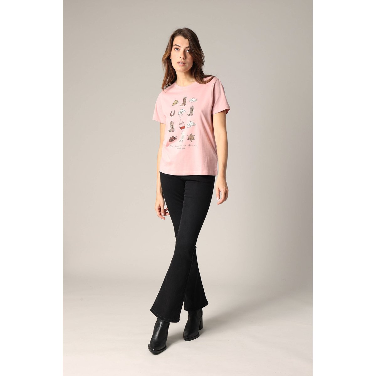 T-shirt imprimé western 100% coton TEXAS rose clair, DEELUXE