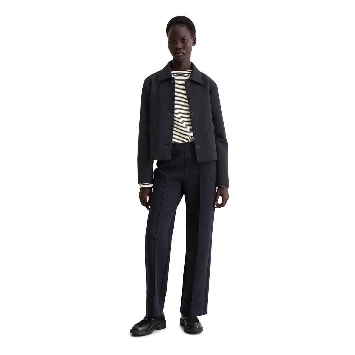 Veste en jersey régulière en mélange de coton organique bleu foncé, MARC O'POLO