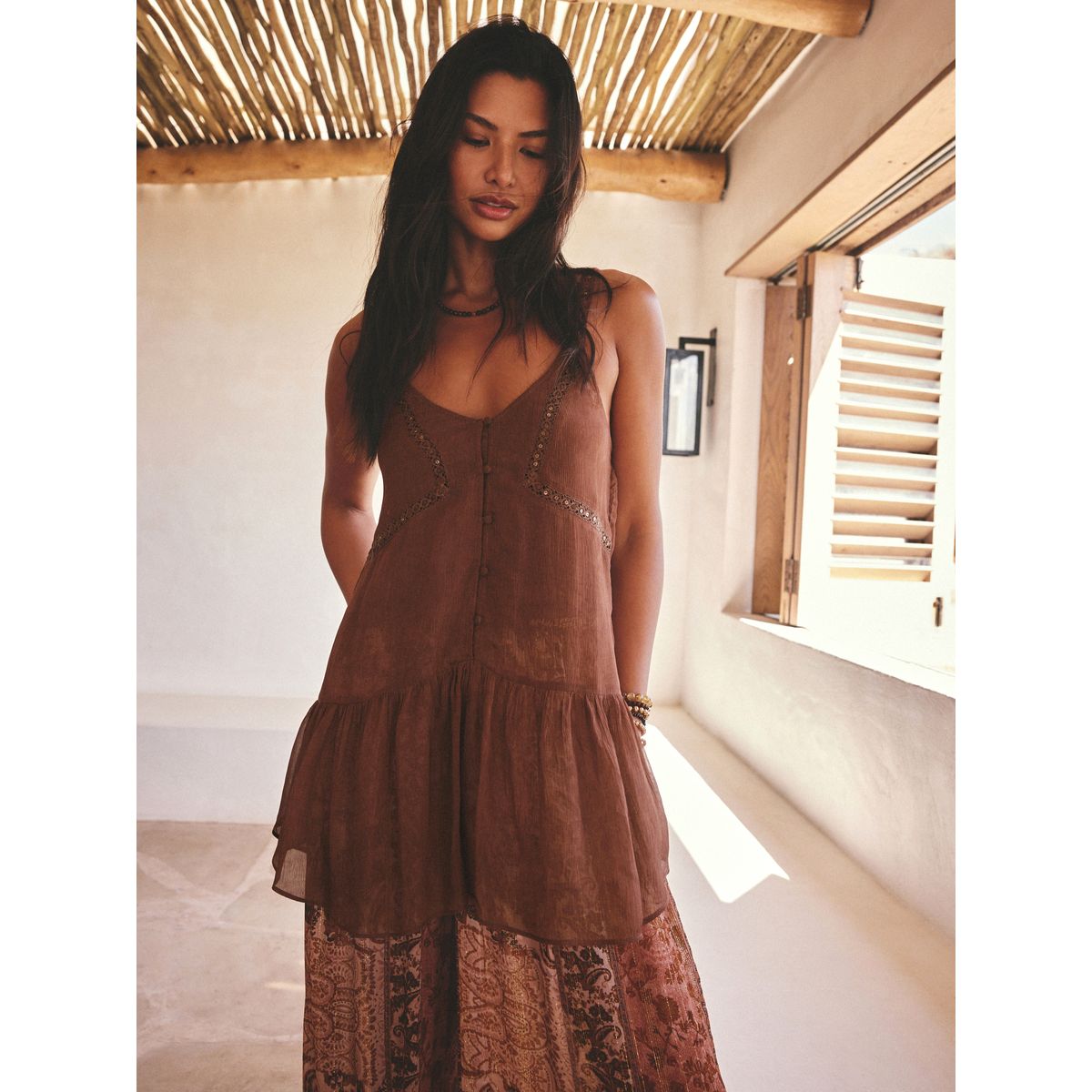 Top crochet finitions sequins marron rouille, NEXT