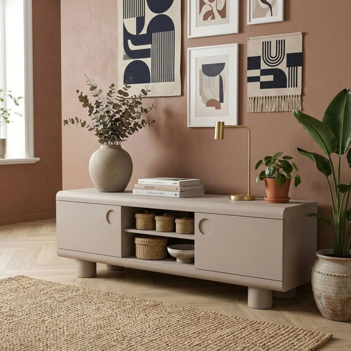 Meuble TV bas design 2 portes 2 niches gris L160 - MAGDA gris, HELLIN, DEPUIS 1862