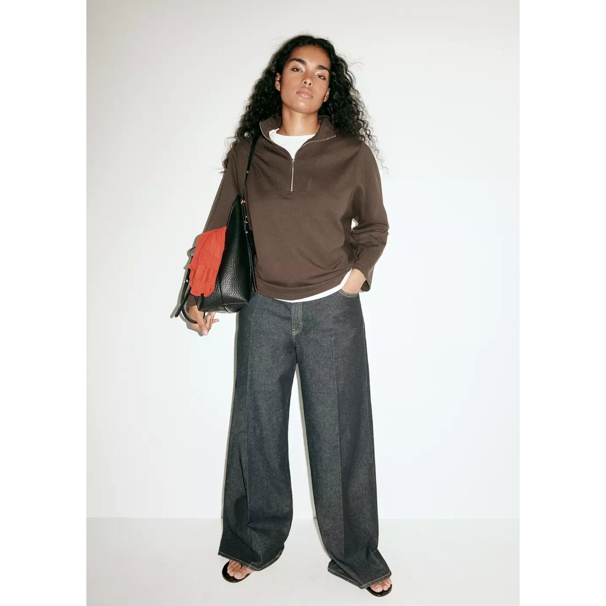Sweat-shirt col montant zippé marron, MANGO