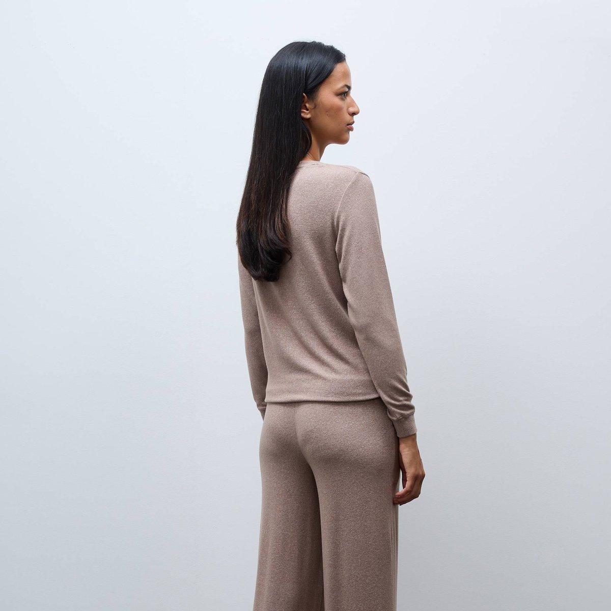 Pantalon large doux et léger beige chine, MONOPRIX