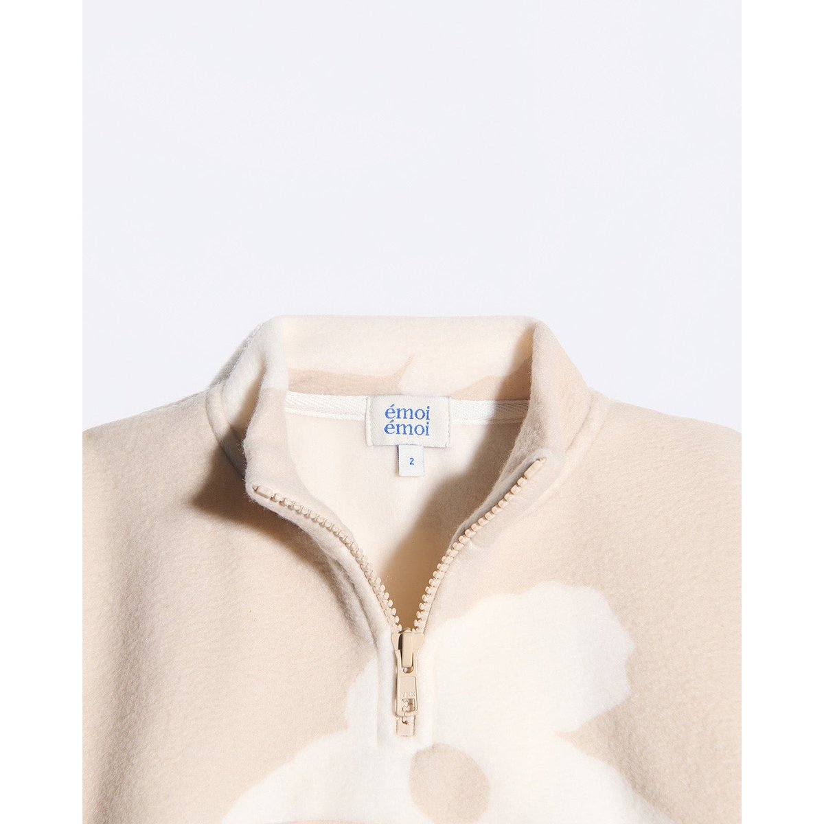 Sweat en polaire recyclée imprimé fleuri beige latte, EMOI EMOI