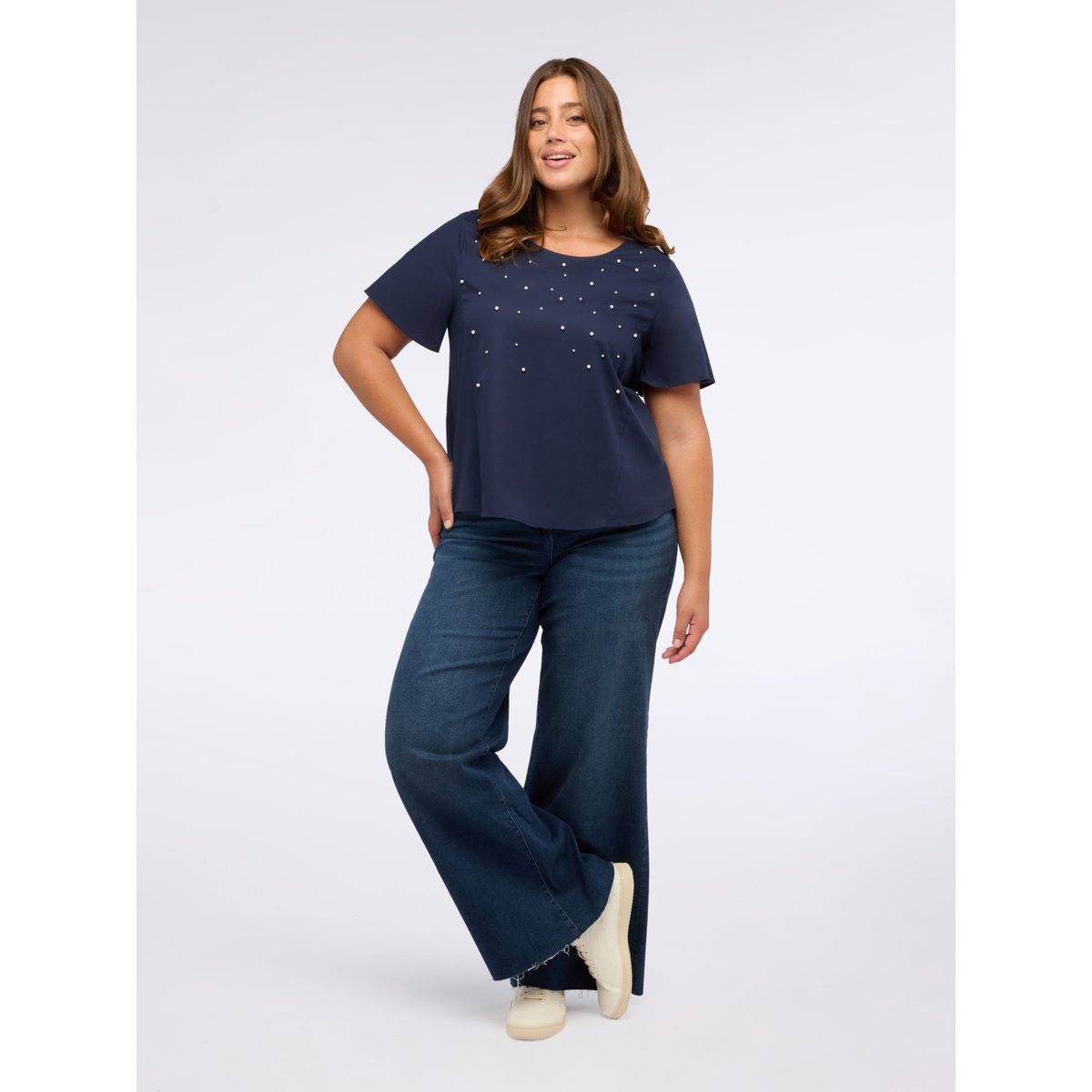 Jean à jambes larges, lavage bleu bleu, FIORELLA RUBINO
