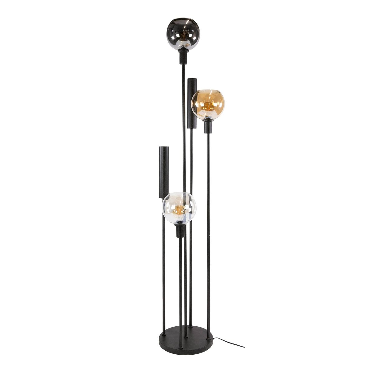 Lampadaire salon moderne 3 globes verre tricolore NOVA chrome, PIER IMPORT