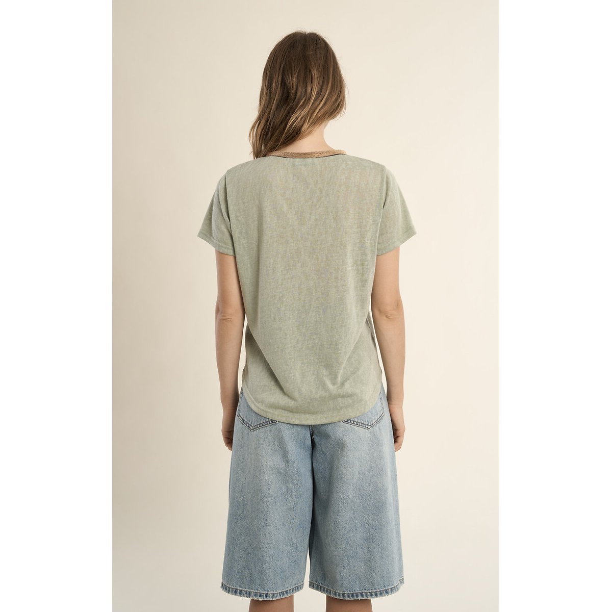 T-shirt maniche corte scollo a V verde acqua, MOLLY BRACKEN