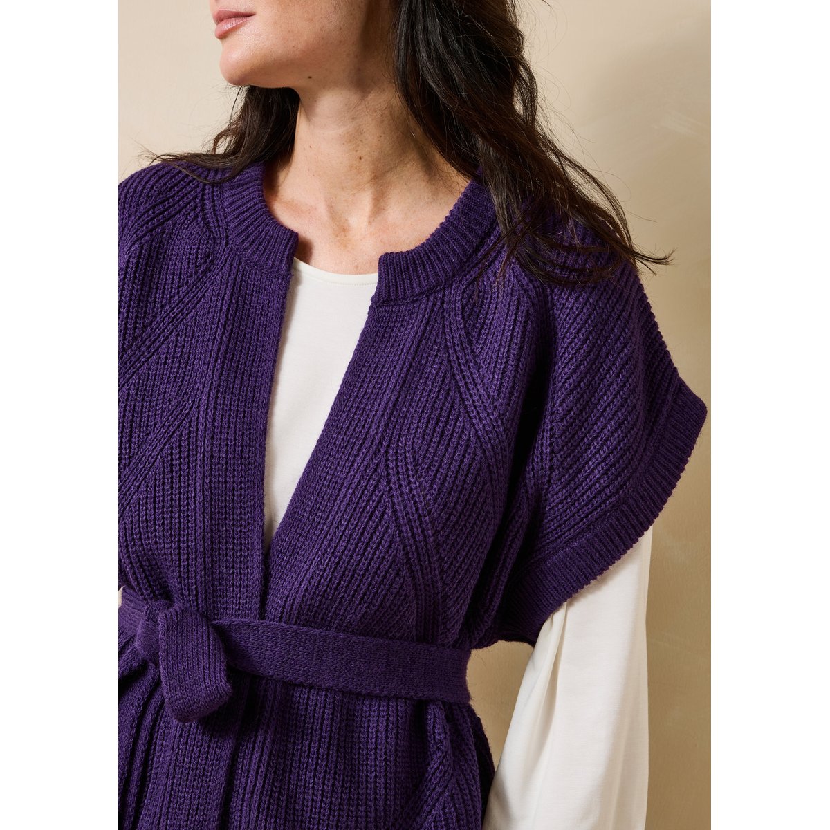 Gilet manches courtes col rond cassis, LA FEE MARABOUTEE