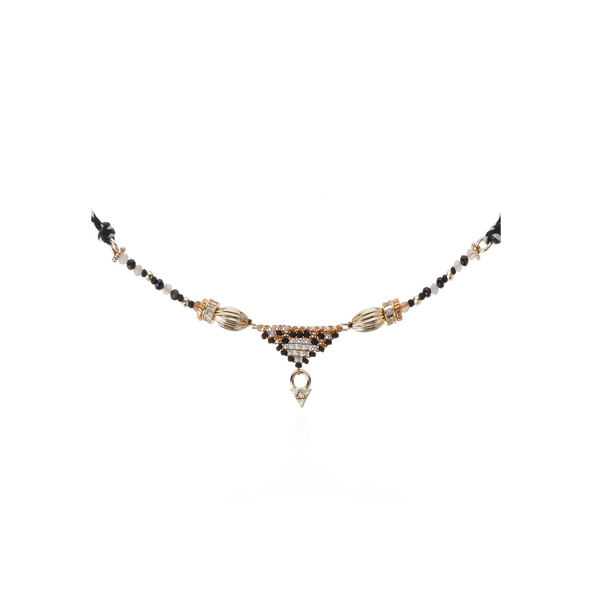 Collier cordon avec perles et pendentif central PARAISO noir, HIPANEMA