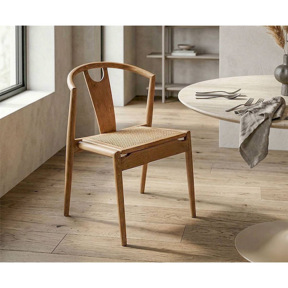 Chaises en frêne et rotin lot de 2 BOHO CHIC marron naturel, RECOLLECTION