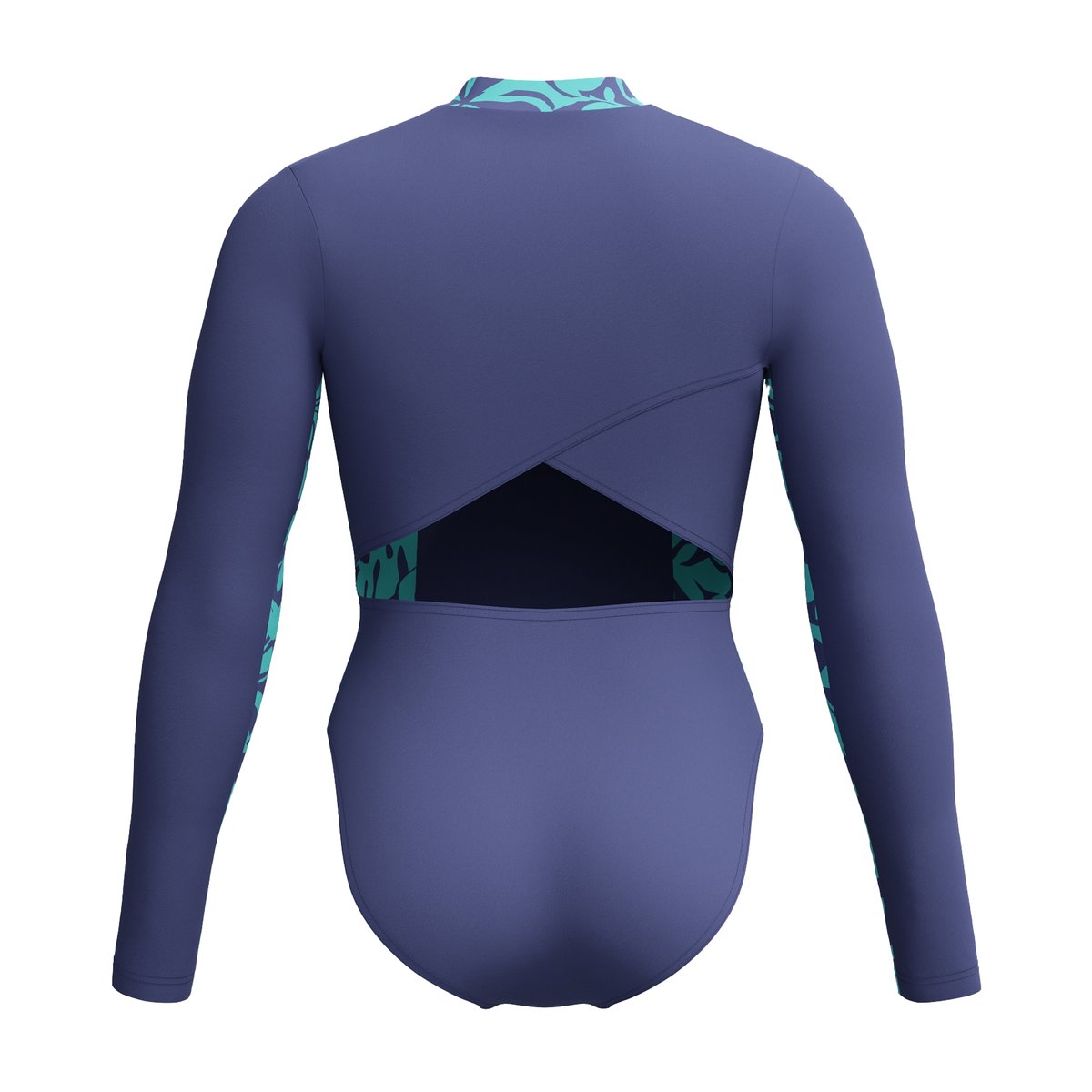 Maillot de bain 1 pièce à manches longues et col montant zippé motif/style panneau décoratif bleu, SPEEDO