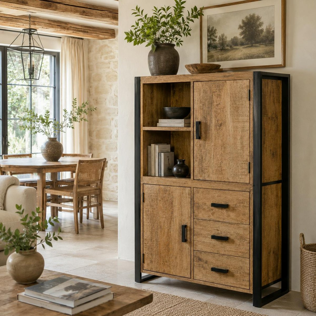 Buffet haut bois métal 2 portes KARGO bois naturel, PIER IMPORT