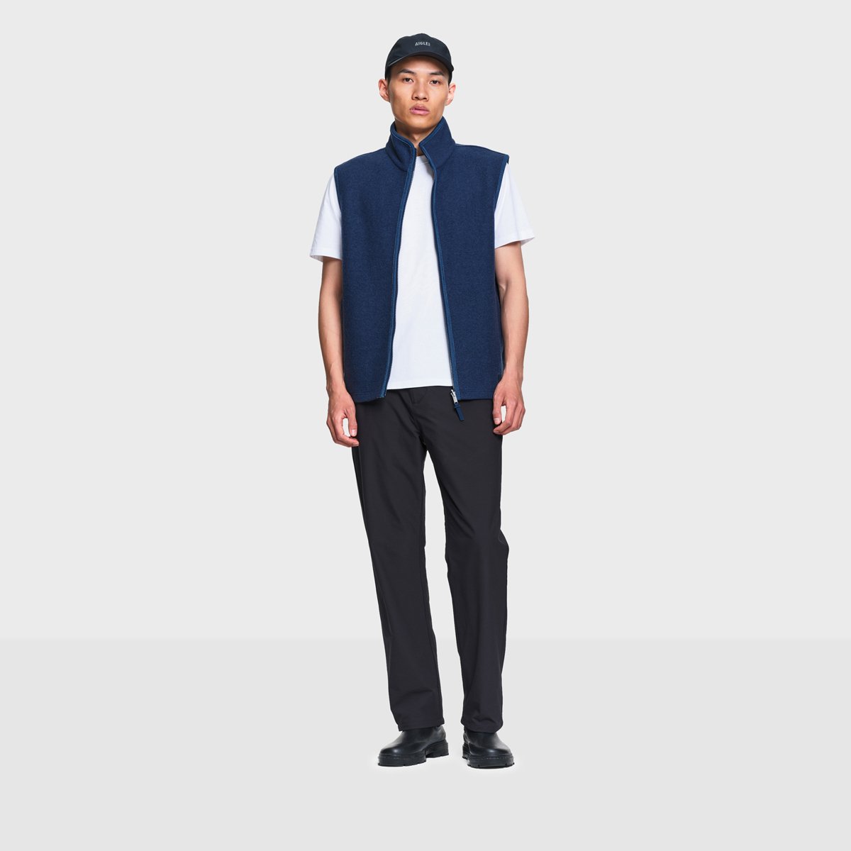 Veste sans manches laine bouillie col montant T-KIT bleu marine, AIGLE