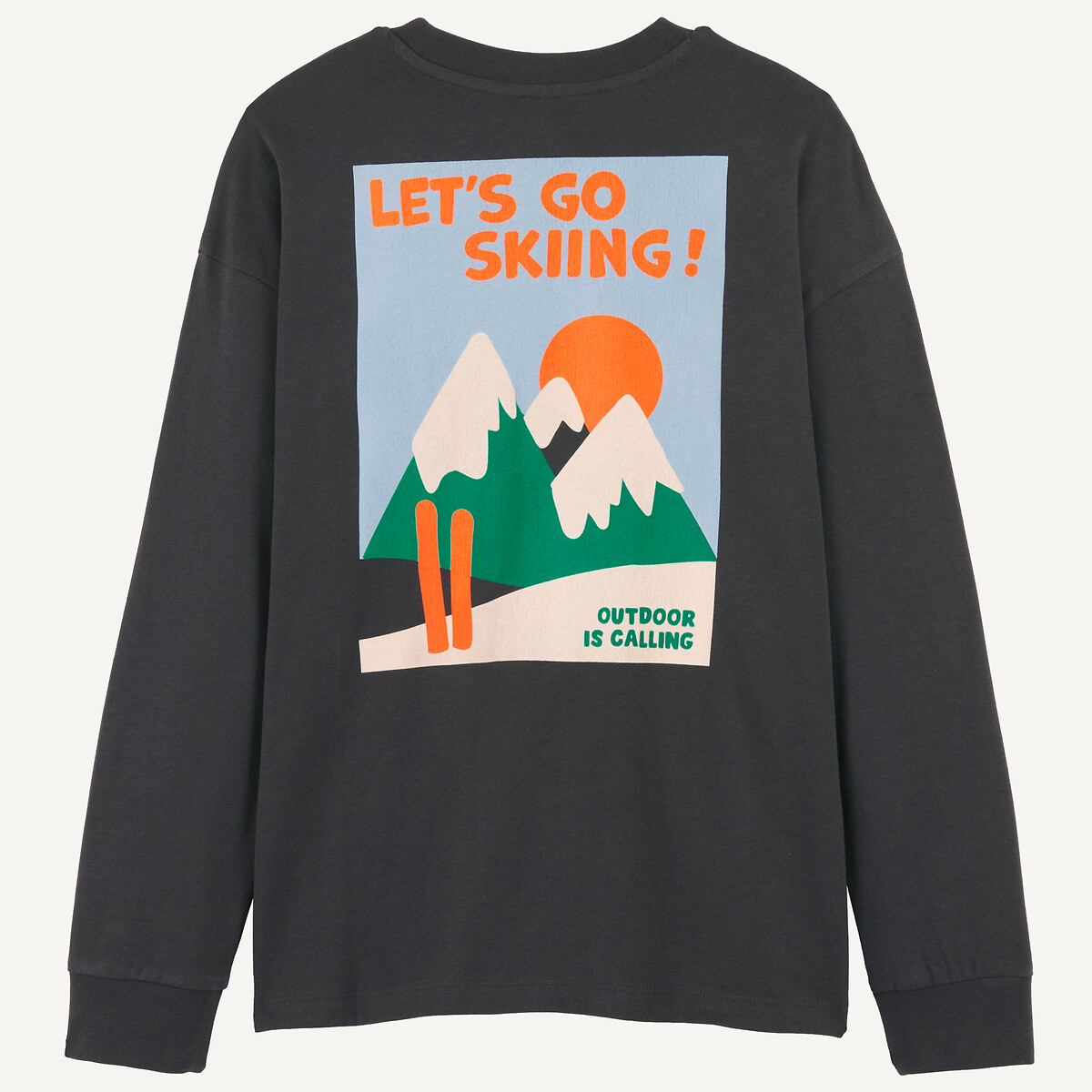 T-shirt manches longues, imprimé montagnes devant et au dos noir, LA REDOUTE COLLECTIONS