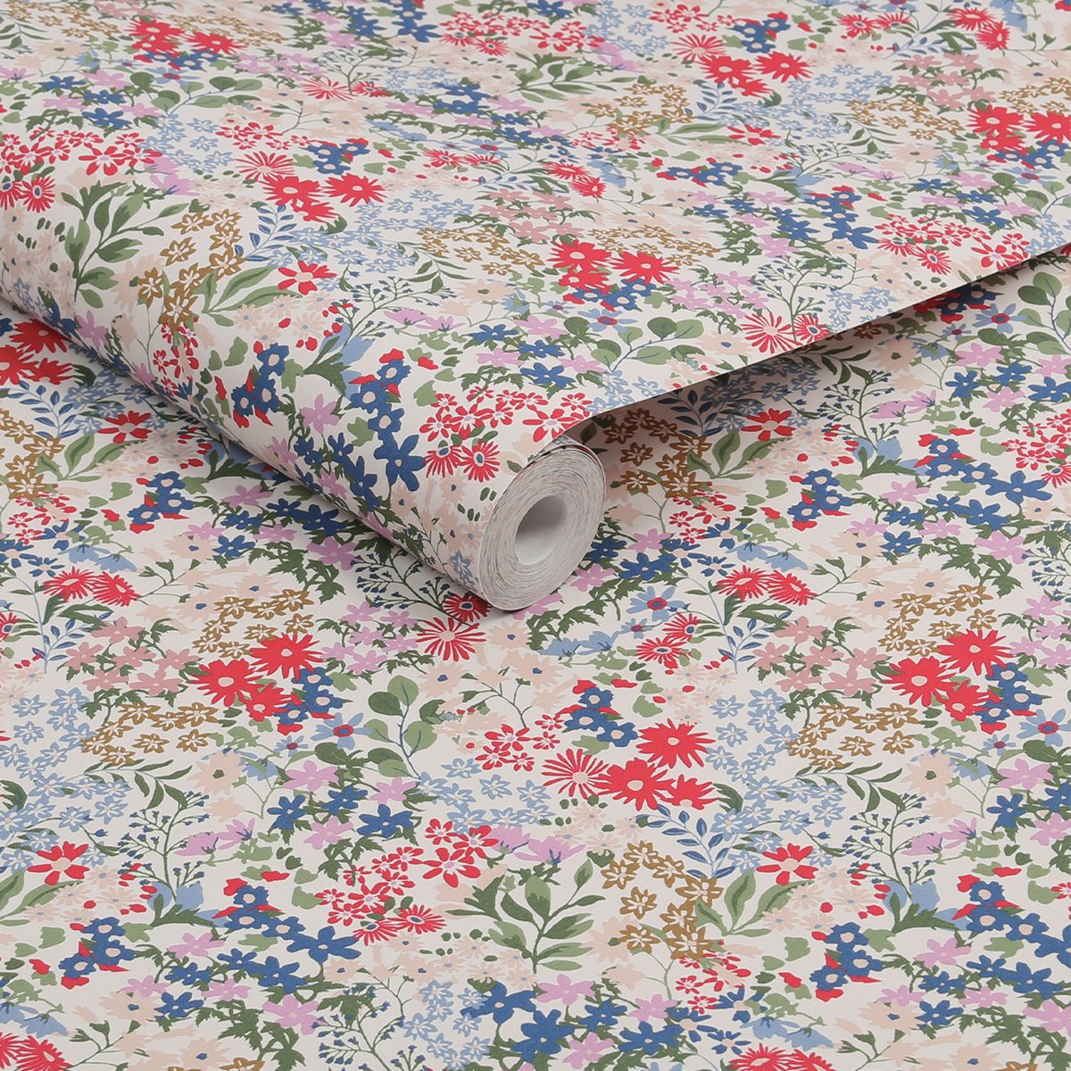 Papier peint Liberty fleuri d'un après-midi d'été rouge, bleu, beige, vert, JOULES