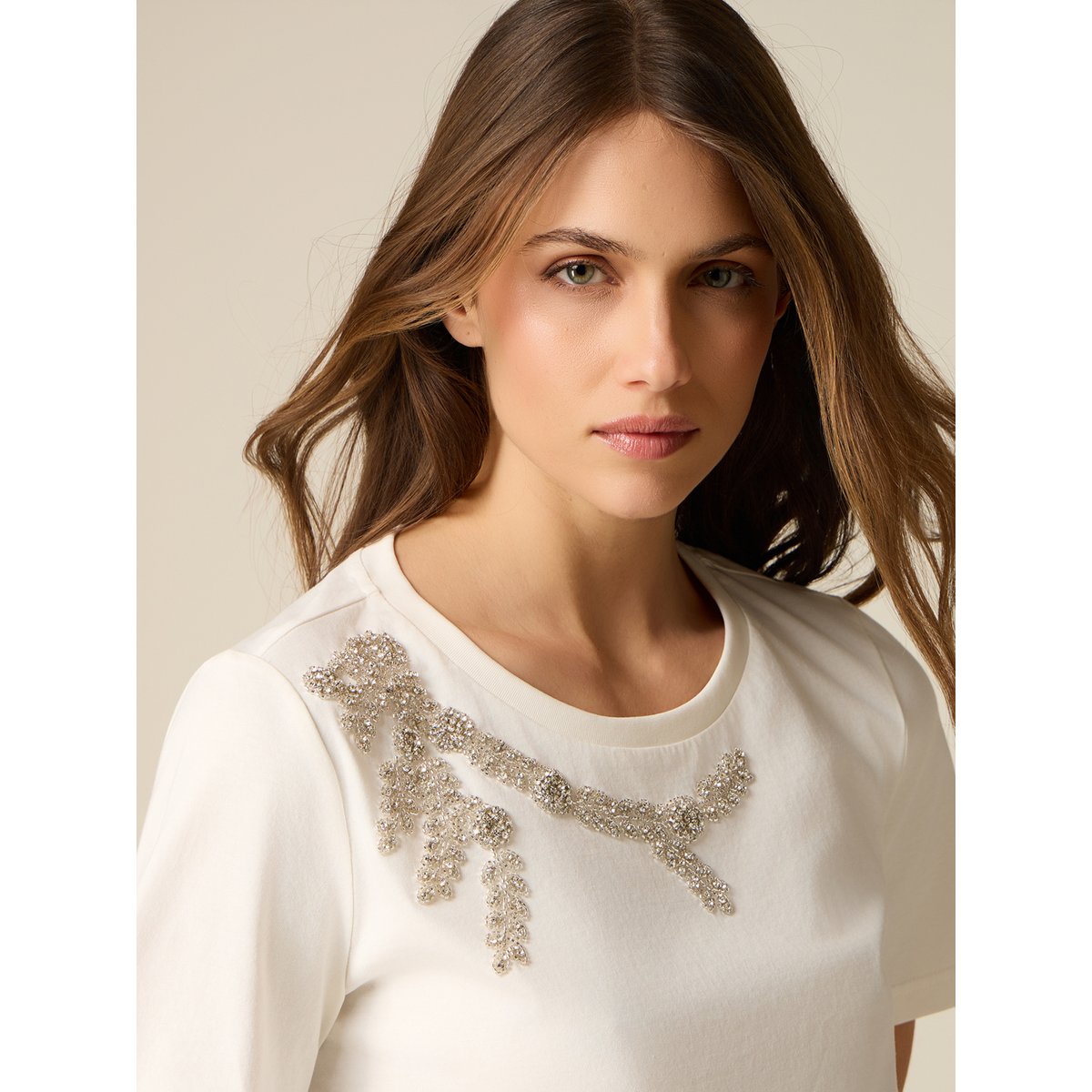 T-shirt avec broderie bijou blanc, OLTRE
